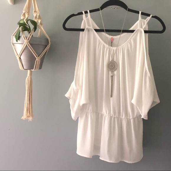 Flamingo Urban Tops - White Blouse Cold Shoulder Flamingo ✵ White Office